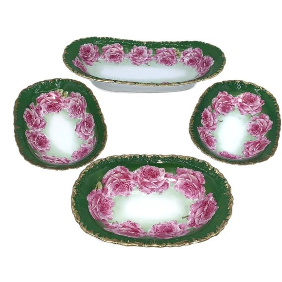 Steinmann a la France Pink Roses Celery Salt Condiment Dish Hand Painted Germany - Picture 1 of 8